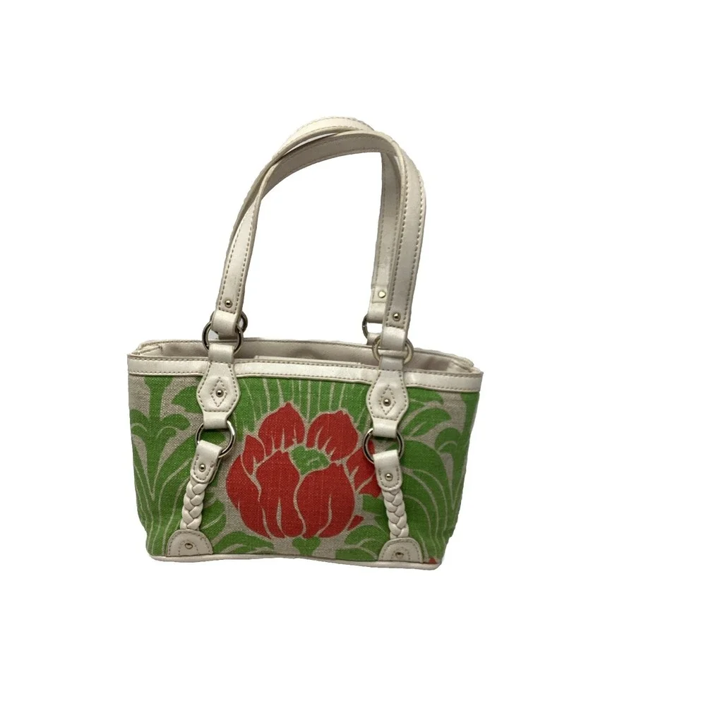 Vintage Etienne Aigner Satchel Handbag Lotus Flower Purse Multicolor Small 10